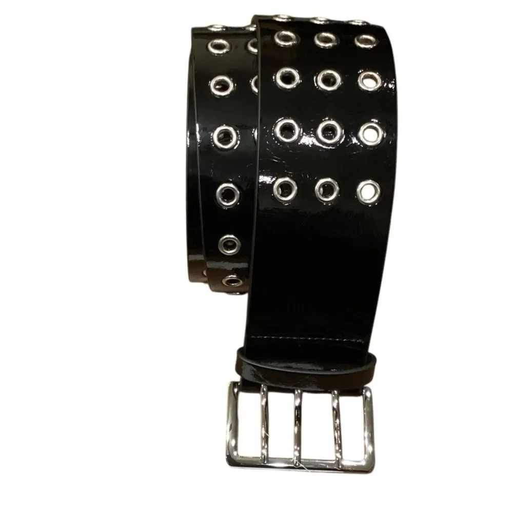 NWT UO Urban Outfitters Black Three ring GrommetTriple Eyelet Belt Size Medium